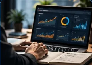 Laptop displaying analytics used during business research