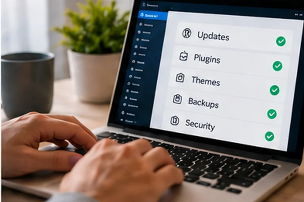 WordPress website dashboard representing website updates backups and maintenance