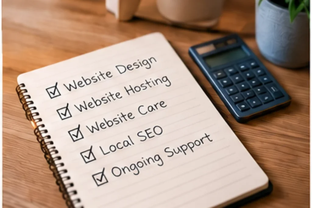 Business planning workspace representing website design hosting and SEO pricing
